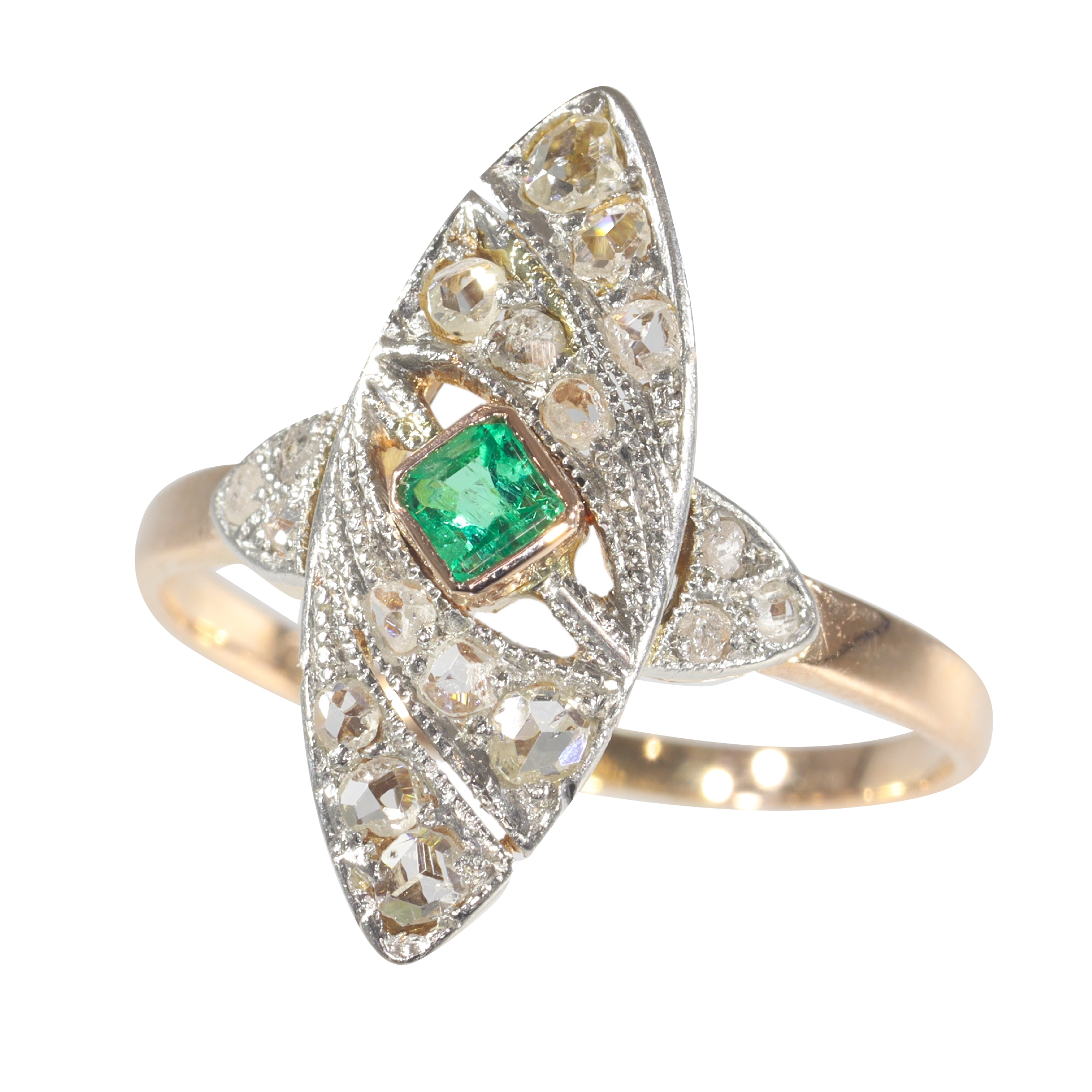 Vintage 1920's Art Deco diamond and high quality emerald ring